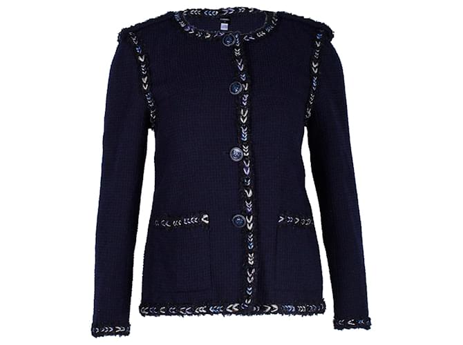 Chaqueta de noche con botones Chanel en lana azul marino  ref.1313790