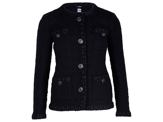 Chaqueta de noche con ribetes en el borde de Chanel en lana negra Negro  ref.1313791