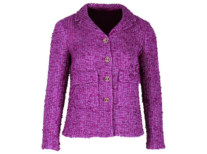 Chanel 2021 Jacke aus violettem Tweed Lila Baumwolle  ref.1313793