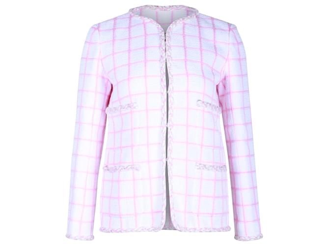 Chanel Checkered Evening Jacket in Pink and White Cotton  ref.1313794