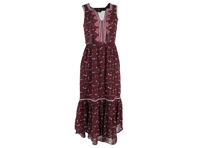 Ulla Johnson Leena Floral Midi Dress in Burgundy Silk Dark red  ref.1313803