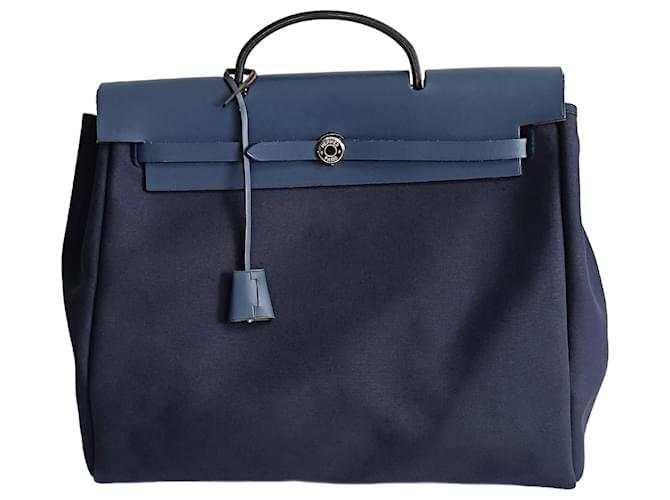 Bolsa Hermès unissex Herbag em lona azul  ref.1313812