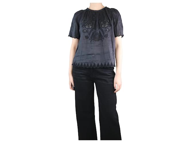 Isabel Marant Black short-sleeved embroidered top - size UK 8  ref.1313822