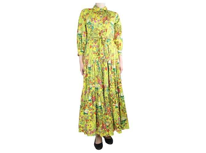 Autre Marque Gelbes Kleid mit Blumenmuster und Gürtel - Größe UK 10 Mehrfarben  ref.1313825
