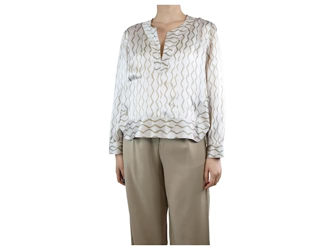 Isabel Marant Neutral V-neckline silk printed shirt - size UK 12 Beige  ref.1313827