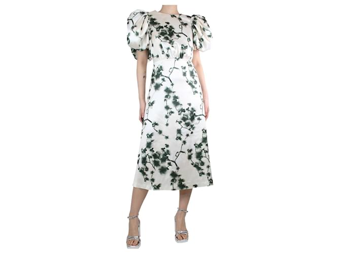 Autre Marque Cream puff-sleeved graphic midi dress - size UK 12 Polyester  ref.1313840