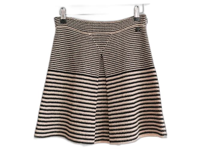 Chanel Resort 2015 Paper/Cotton/Silk Knit Flared Skirt Black Beige Camel Racoon  ref.1313860