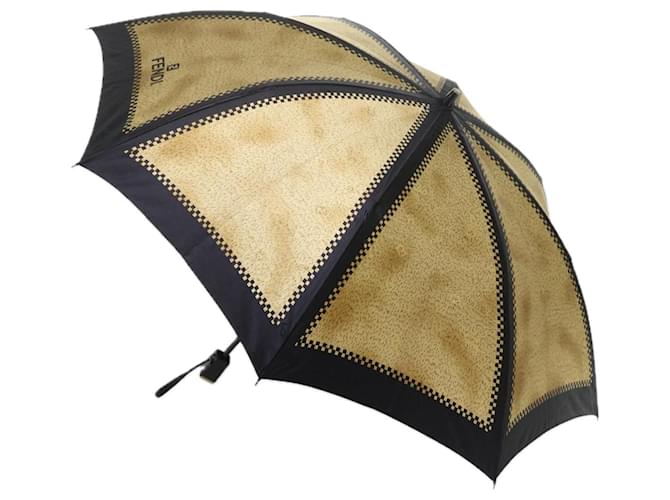 FENDI Zucchino Canvas folding Umbrella Nylon Gold Black Auth bs12295 Golden  ref.1313878