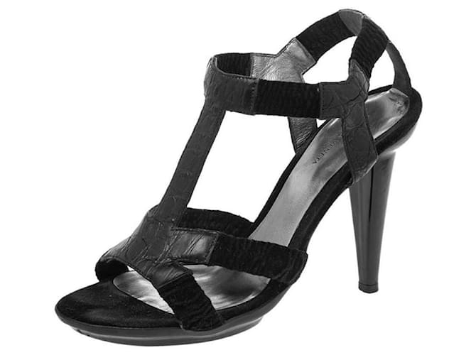 Bottega Veneta Caiman and Velvet high heeled sandals Black Exotic leather  ref.1314009