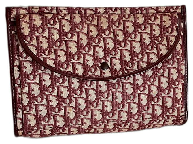 Dior Clutch bags Beige Dark red Leather Cloth  ref.1314025