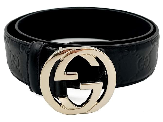 Gucci Cinturón mediano de cuero con GG entrelazado Negro  ref.1314030