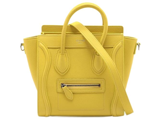 Céline Luggage Nano Drummed Calfskin Leather 2-Ways Tote Bag Yellow  ref.1314034