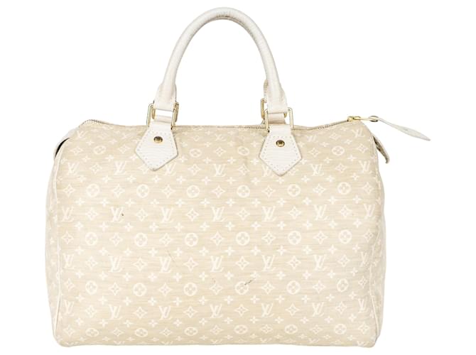 Louis Vuitton Denim Monogram Mini Lin Speedy 30 handbag Beige Leather  ref.1314046