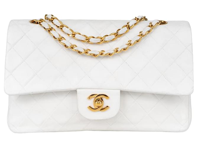 Chanel Quilted Lambskin 24K Gold Medium Double Flap Bag White Cloth  ref.1314047