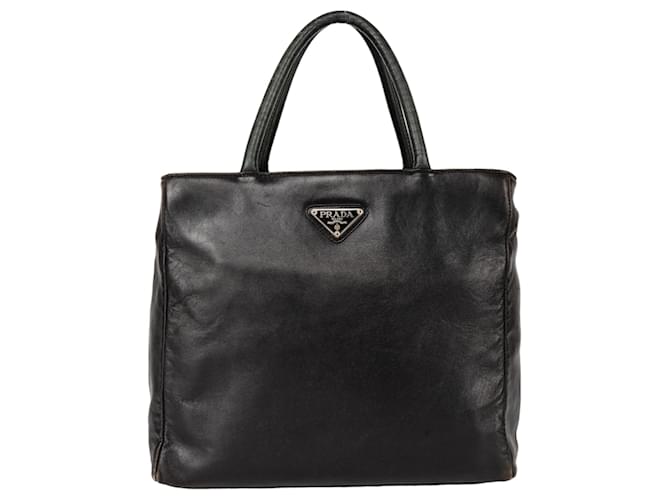 Prada Triangle Leather Tote Bag Black Cloth  ref.1314060
