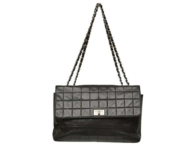 CHANEL Lambskin Square Stitched Chocolate Bar Reissue Multi Pocket Flap Black Leather  ref.1314065