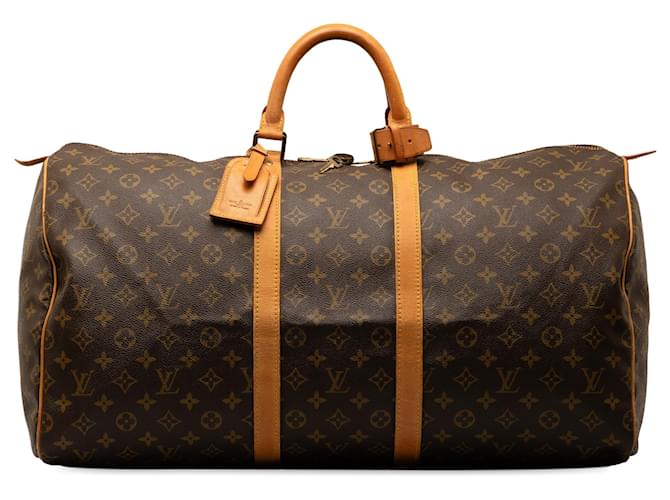 Louis Vuitton Brown Monogram Keepall 55 Leather Cloth  ref.1314087