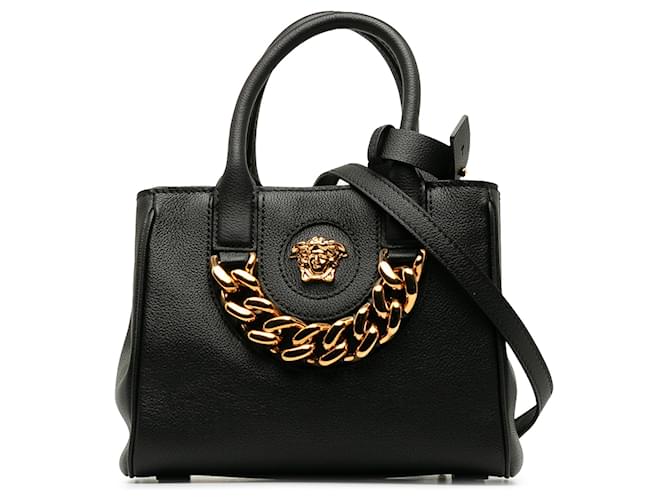 Versace bolso satchel pequeño con cadena La Medusa negro Cuero Becerro  ref.1314095