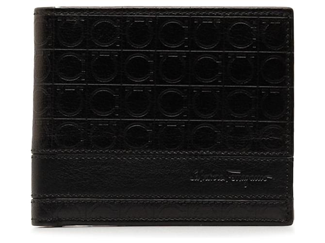 Salvatore Ferragamo Ferragamo – Zweifach gefaltete Brieftasche aus schwarzem Leder mit Gancini-Prägung Kalbähnliches Kalb  ref.1314100