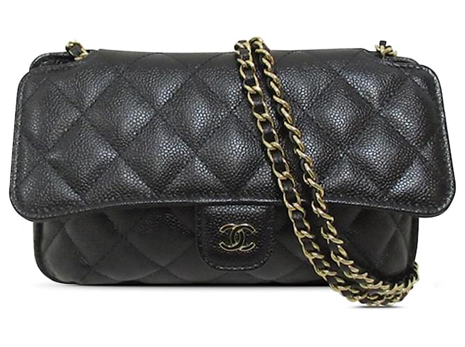 Faltbare Einkaufstasche aus schwarzem Nylon mit Graffiti-Motiv von Chanel mit Kaviarklappe Leder  ref.1314117