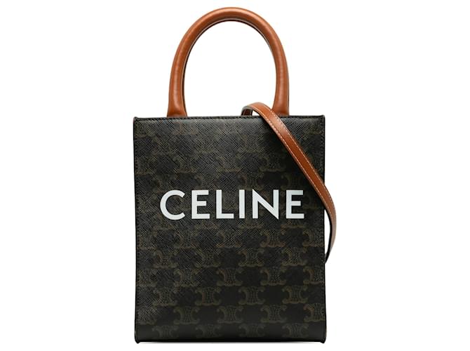 Céline Celine Brown Mini Triomphe Vertical Cabas Leather Cloth Pony-style calfskin Cloth  ref.1314125