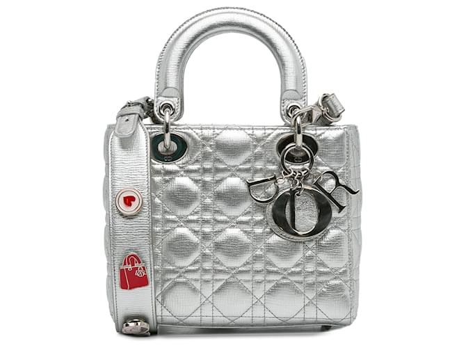 Dior Silver Small Calfskin Cannage My ABCDior Lady Dior Silvery Leather Pony-style calfskin  ref.1314127