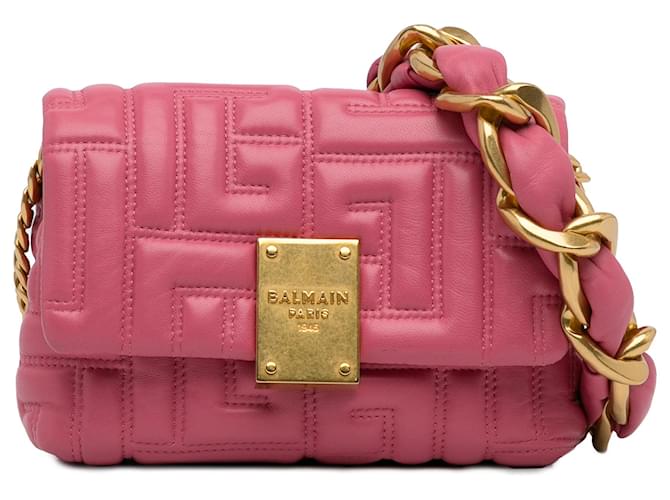 Balmain Pink 1945 Quilted Leather Crossbody Pony-style calfskin  ref.1314129