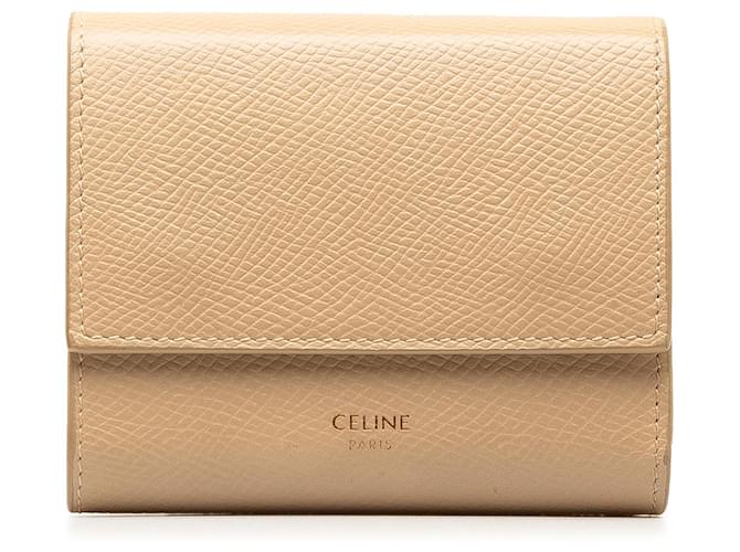 Céline Celine Brown Leather Trifold Wallet Beige Pony-style calfskin  ref.1314135