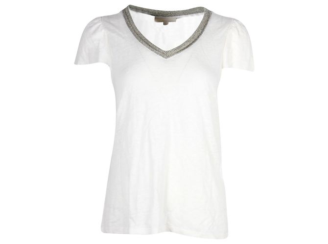 T-shirt con scollo a V decorata Maje Tellor in cotone bianco