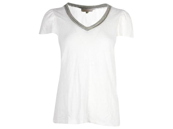 Maje Tellor verziertes T-Shirt mit V-Ausschnitt aus weißer Baumwolle  ref.1314208