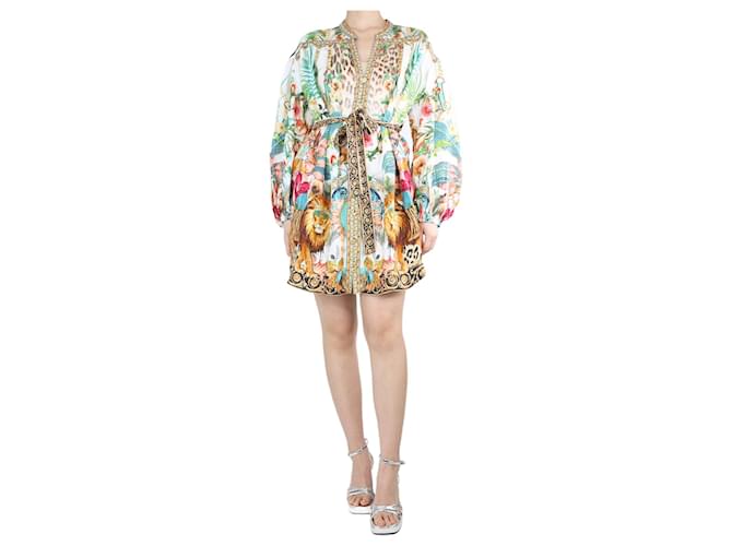 Camilla Vestido com estampa floral e cinto enfeitado - tamanho M Multicor Seda  ref.1314214