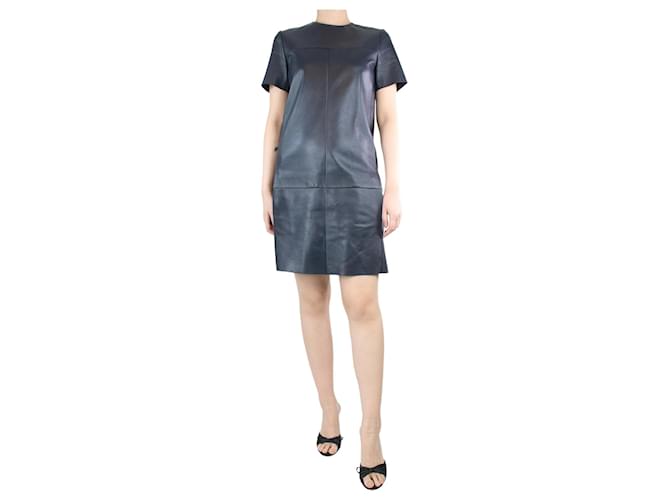 Céline Blue short-sleeved leather dress - size UK 12  ref.1314220