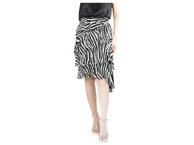 Isabel Marant Etoile Black zebra printed asymmetric midi skirt - size UK 10 Viscose  ref.1314224