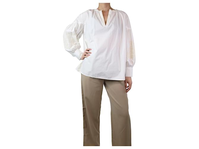 Autre Marque Blusa bordada de algodón blanca - talla UK 10 Blanco  ref.1314231