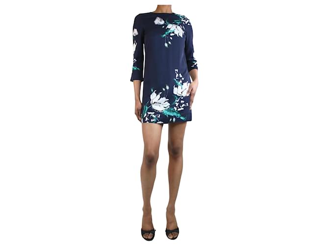 Erdem Navy silk floral print dress - size UK 6 Blue  ref.1314239