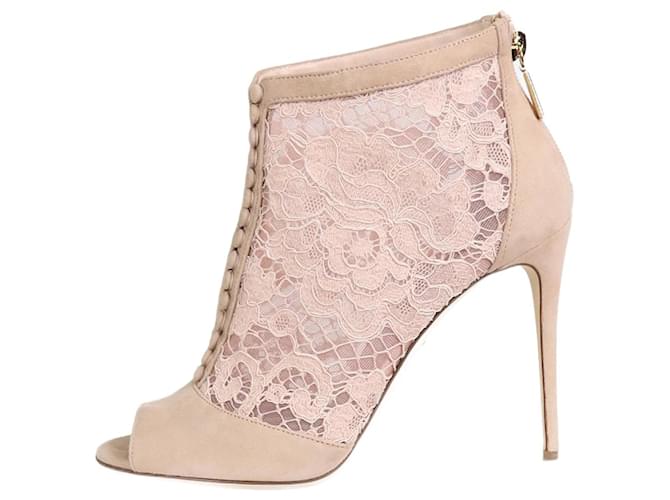 Dolce & Gabbana Light pink suede and lace open-toe booties - size EU 37  ref.1314241