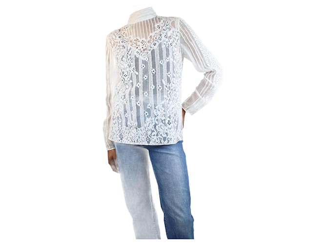 Valentino White lace high-neck blouse - size UK 12 Viscose  ref.1314243