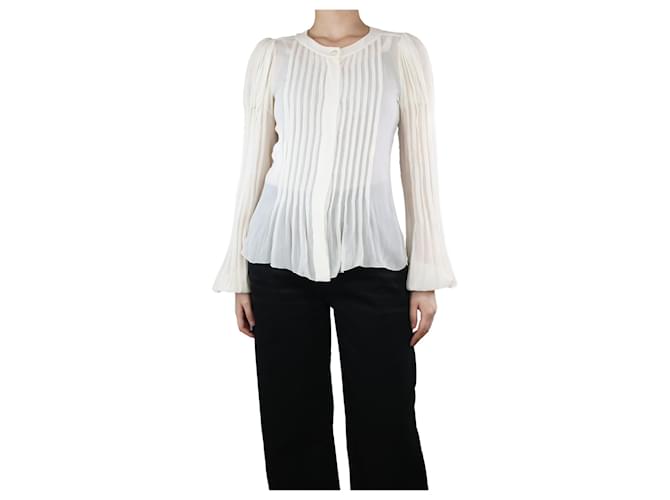 Chanel Cream silk pleated blouse - size UK 10  ref.1314244