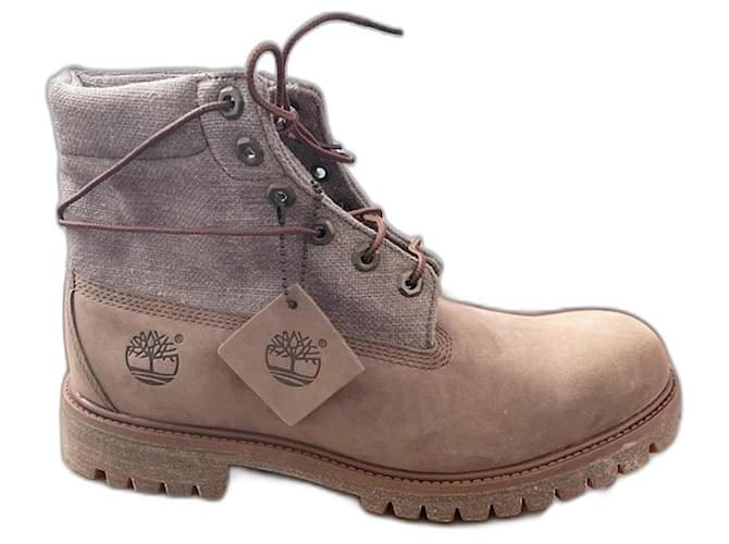 Timberland Bottes, boots Cuir Toile Gris Taupe  ref.1314250