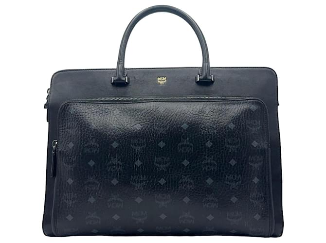 Sac messager MCM Business Bag en noir avec poignée, sac pour ordinateur portable et logo imprimé.  ref.1314267