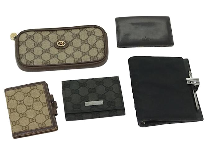 GUCCI GG Canvas Day Planner Cover Pouch Card Case 5Set Beige Black Auth bs12991 Cloth  ref.1314286
