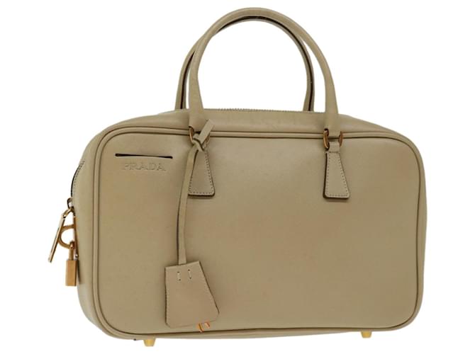 Saffiano PRADA Hand Bag Safiano leather Beige Auth bs12611  ref.1314312