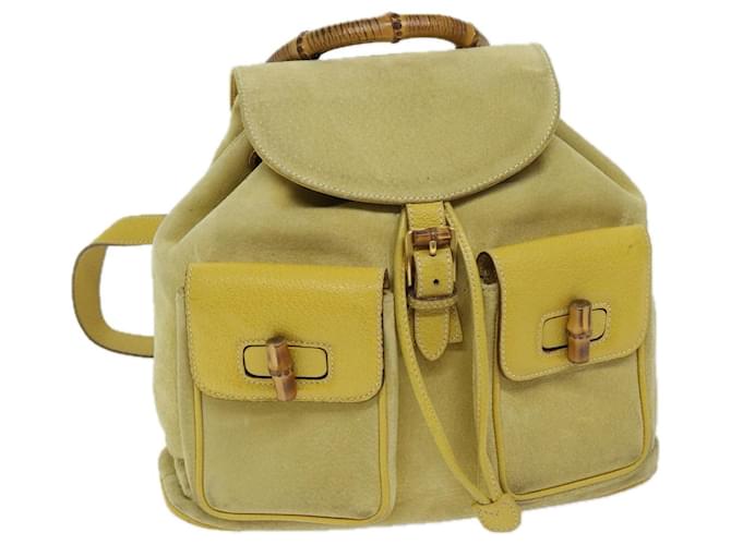 GUCCI Bamboo Backpack Suede Leather Yellow 003 2058 0016 auth 67684  ref.1314333