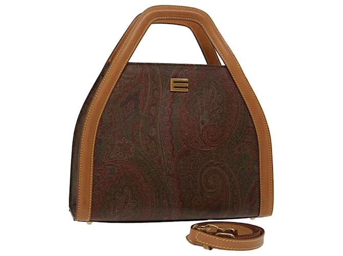 ETRO Hand Bag PVC Leather 2way Brown Auth yk11205  ref.1314353