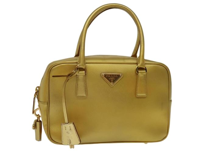 Saffiano PRADA Safiano leather Hand Bag Gold Auth 68846 Golden  ref.1314375