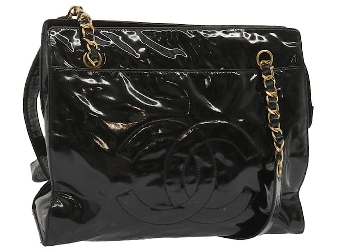 CHANEL Chain Shoulder Bag Enamel Black CC Auth bs12655  ref.1314407