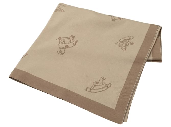 Hermès Brown Cotton Horse Baby Blanket Beige Cloth  ref.1315160