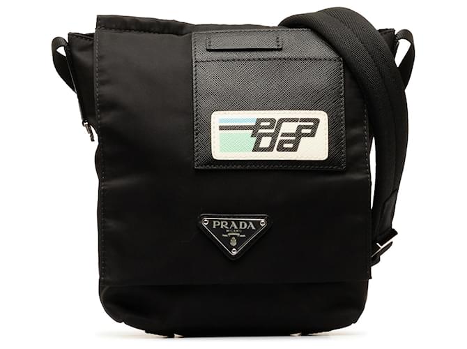 Prada Black Tessuto and Saffiano Trimmed Racer Logo Crossbody Nylon Cloth  ref.1315212