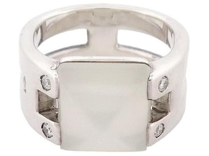 Hermès HERMES MEDOR MOONSTONE & DIAMOND RING T54 in silver 925 10GR SILVER RING Silvery  ref.1315238