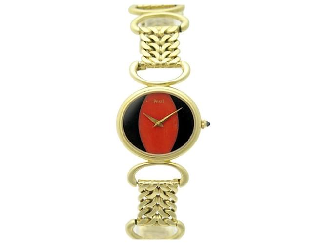 VINTAGE PIAGET WATCH 9802DB 27 MECHANICAL MM IN YELLOW GOLD 18K ONYX & CORAIL WATCH Golden  ref.1315253